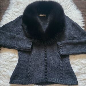 Blumarine Black Fur Collar Cardigan